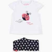 Tweedelige set, top en broek - bloem & lieveheersbeestje - Losan