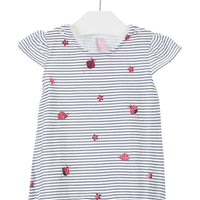 01W-P004AL korte romper body, playsuit, LOSAN gestreept met lieveheersbeestjes