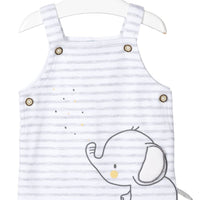 11V-6010AL loan, tuinbroek, tuinpak kort, grijs wit gestreept met olifant