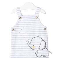 11V-6010AL loan, tuinbroek, tuinpak kort, grijs wit gestreept met olifant