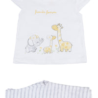 11W8002AL losan, tweedelige set, top en broek giraf olifant, gestreept geel