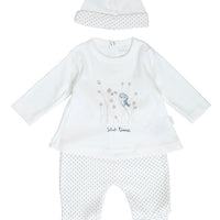 Driedelige set, top met broek en mutsje - bird
