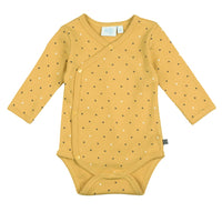 feetje body romper met omslag, geel okergeel. wikkelromper baby