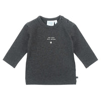 baby tshirt, shirt, top lang, antraciet, grijs jongen meisje Feetje