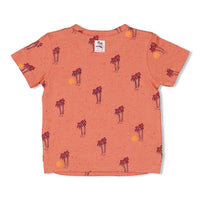 Shirt / top kort, here comes the fun - koraal palm, Feetje