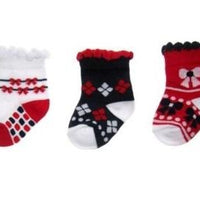 S68 soft touch set 3 paar sokjes zwart rood strikjes