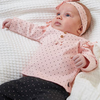 Broek lang AOP - dots, Antraciet melange / roze, Feetje