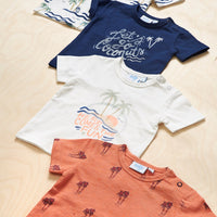 Shirt / top kort, here comes the fun - koraal palm, Feetje