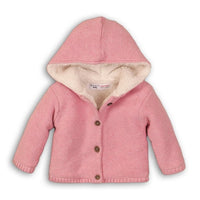 Minoti, baby gevoerd roze vest jasje, teddy baby meisje met capuchon en knopen, warme winterjas