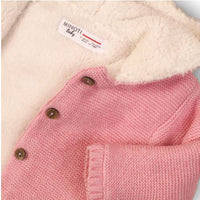 Minoti, baby gevoerd roze vest jasje, teddy baby meisje met capuchon en knopen, warme winterjas