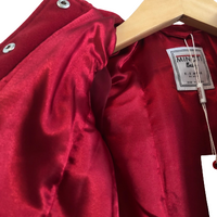 minoti, wollen rode engelse jas, satijn, dress up 2. baby meisje, rode warme luxe winterjas, gevoerd met capuchon