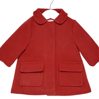 minoti, wollen rode engelse jas, satijn, dress up 2. baby meisje, rode warme luxe winterjas, gevoerd met capuchon