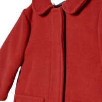 minoti, wollen rode engelse jas, satijn, dress up 2. baby meisje, rode warme luxe winterjas, gevoerd met capuchon