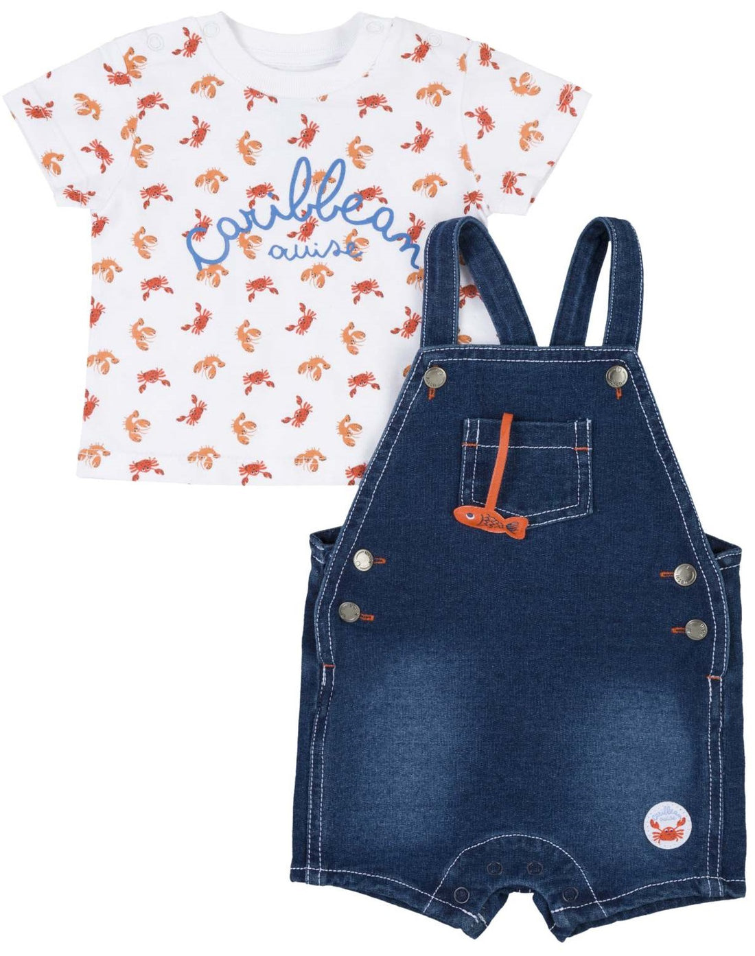 01V-8003AL losan, tweedelige set, spijker tuinbroek met shirt top kort, krab kreeft