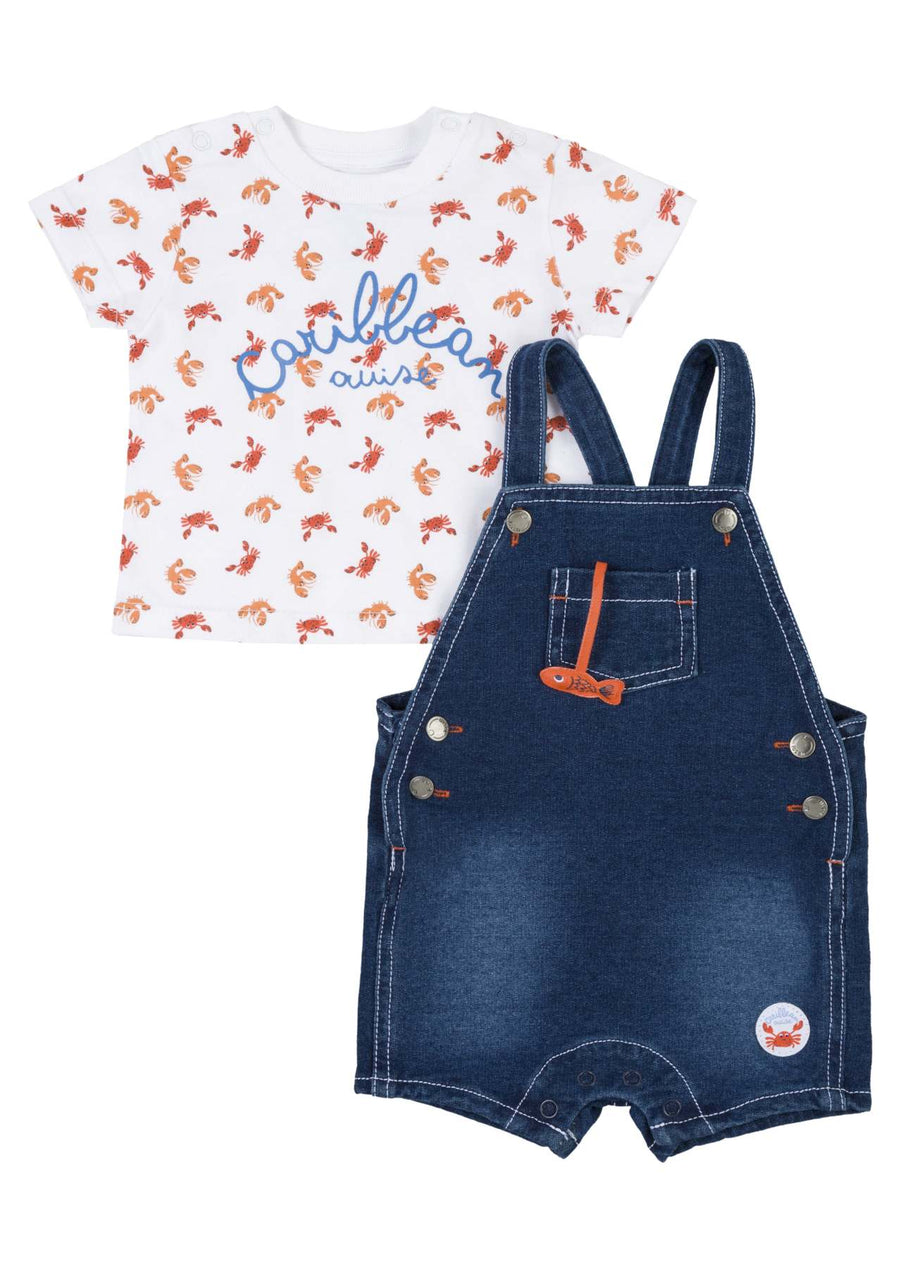 01V-8003AL losan, tweedelige set, spijker tuinbroek met shirt top kort, krab kreeft