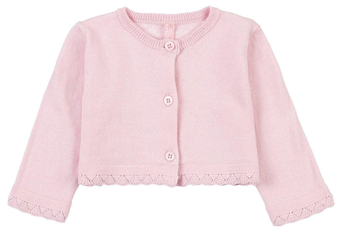 01W-5000AL losan, gebreid katoen knit roze, halflang vestje, bolero