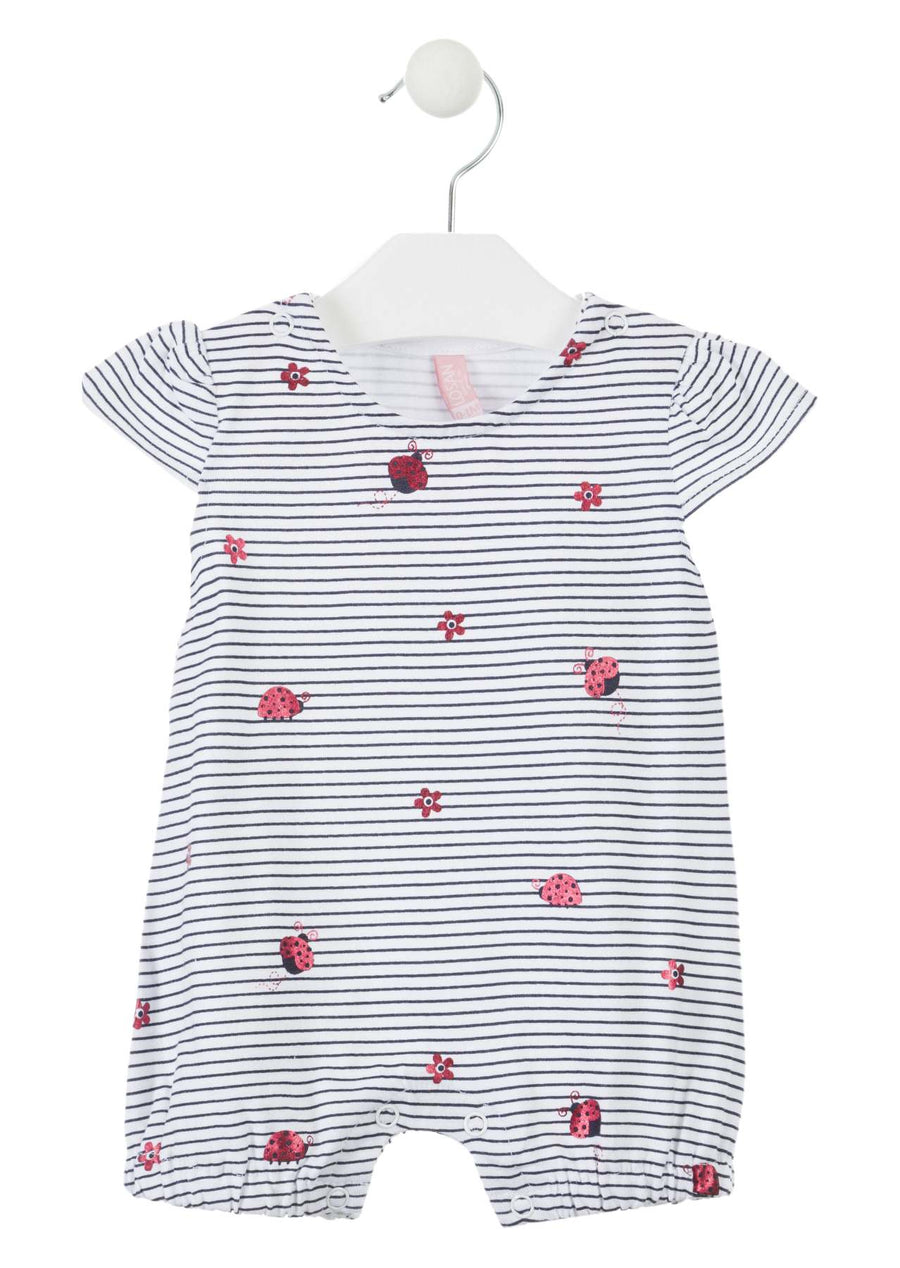 01W-P004AL korte romper body, playsuit,  LOSAN gestreept met lieveheersbeestjes