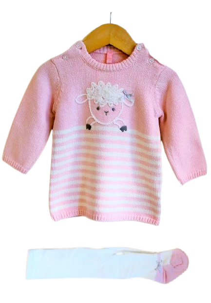 02W-8015AL losan, tweedelige set roze, brei knit schaap