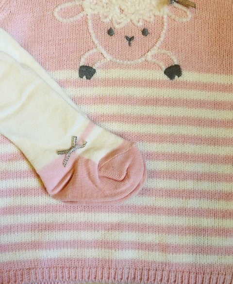 Jurkje en maillot, brei / knit - lammetje roze, Losan