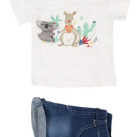 11V-8007AL losan, tweedelige set, korte jeans broek, met shirt koala en kangoeroe