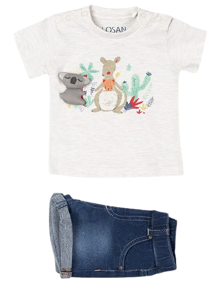 11V-8007AL losan, tweedelige set, korte jeans broek, met shirt koala en kangoeroe