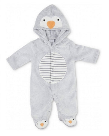 baby huispak, onsie pinguin fleece grijs pitterpatter