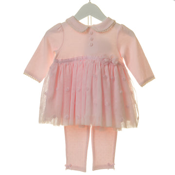 blues baby TT0053 tweedelige set jurk en legging, tulle roze bloem