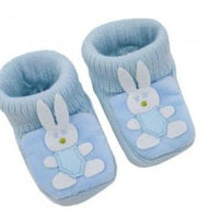 S424 soft touch baby sok slofjes blauw met konijn newborn baby