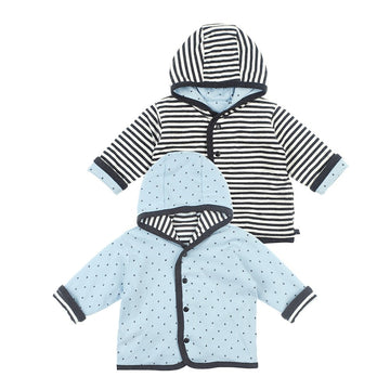 feetje omkeerbaar jas capuchon mini person antraciet blauw baby