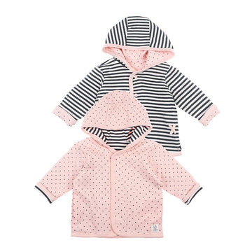 feetje omkeerbaar jas capuchon dots antraciet roze baby