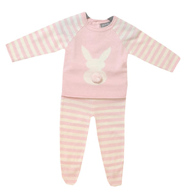 rock a bye baby RBBQ17059 , tweedelige set, gebried katoen roze met konijn bunny