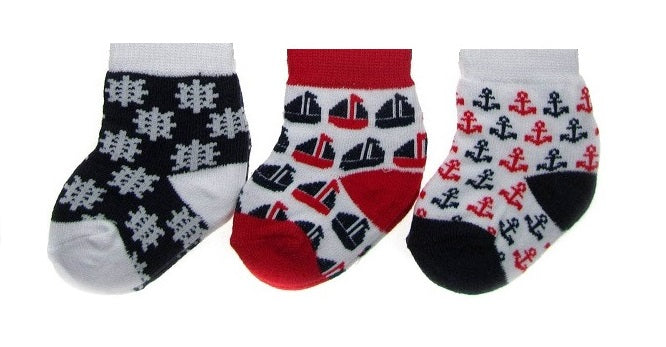 S68 soft touch 3 paar sokken set, zwart rood nautisch