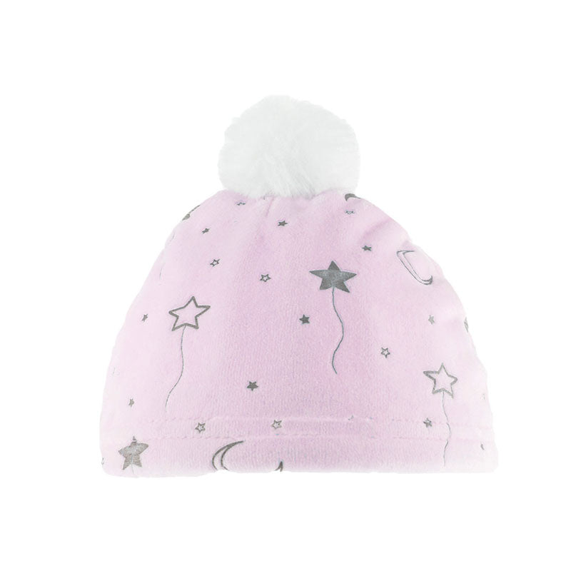 STH192-P soft touch pompon mutsje moon stars, roze