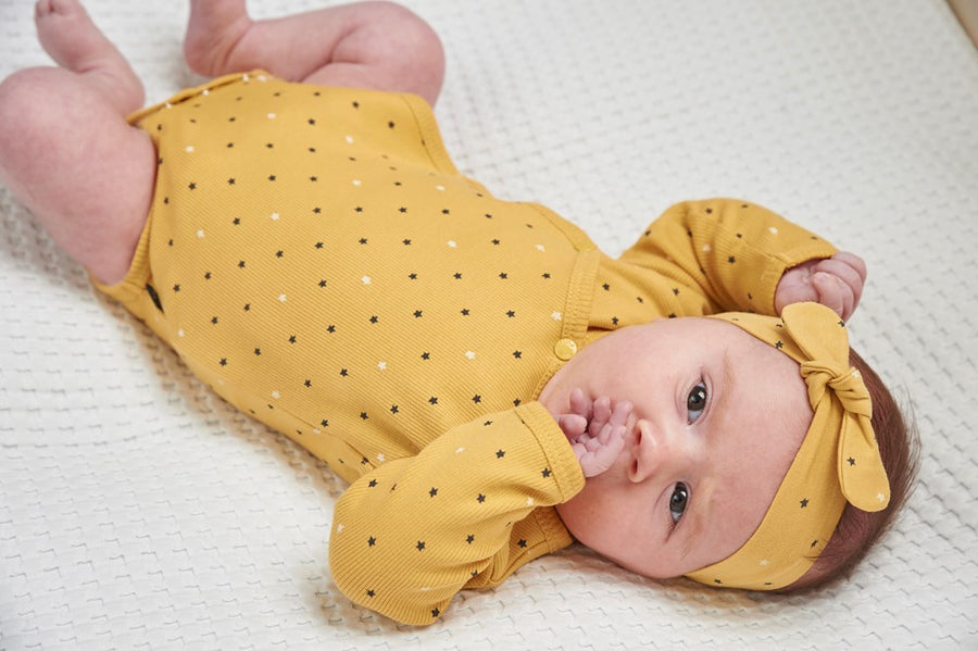 Romper / Body Lang - stars geel, feetje