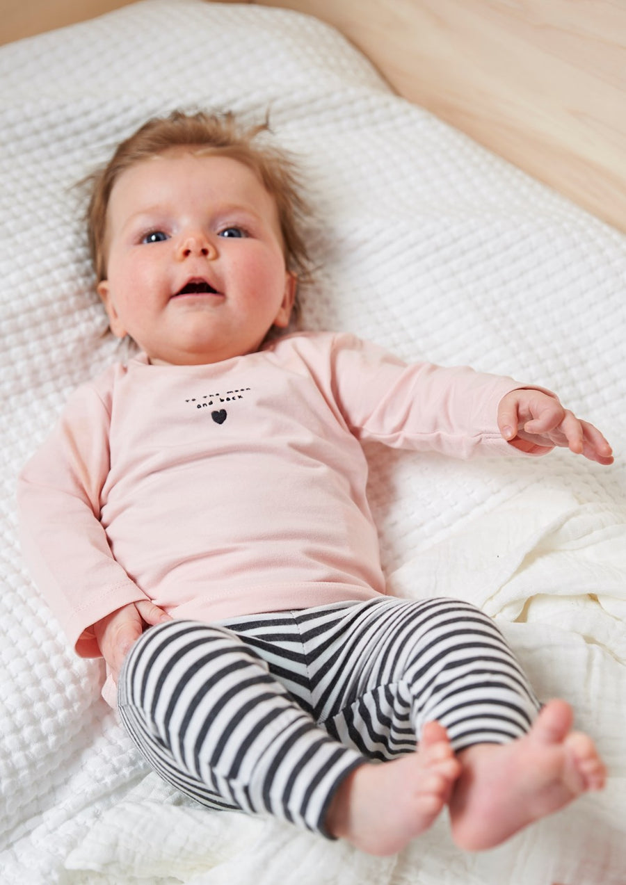 Broek lang - dots, Antraciet melange / gestreept roze, Feetje
