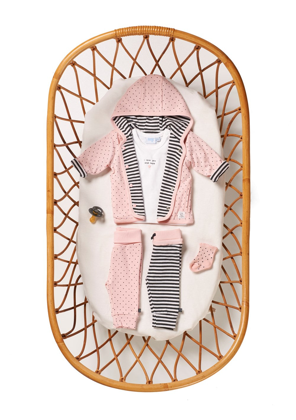 Broek lang - dots, Antraciet melange / gestreept roze, Feetje