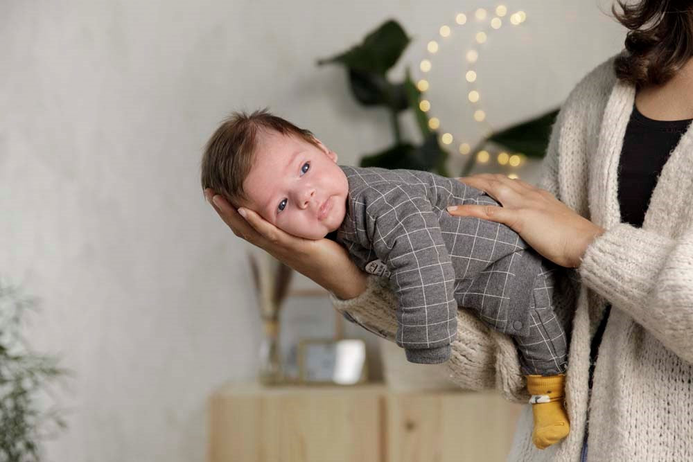 Broek lang, griddly bear - grijs geruit, feetje