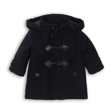 minoti, wollen duffle jas donkerblauw, houtje touwtje, smat 1