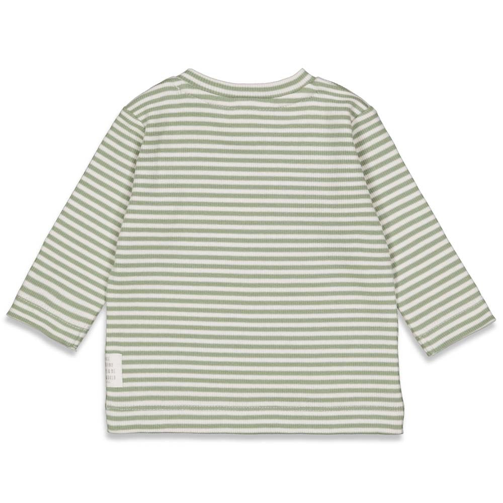 Shirt / Top lang, welcome to earth - groen / gestreept, feetje