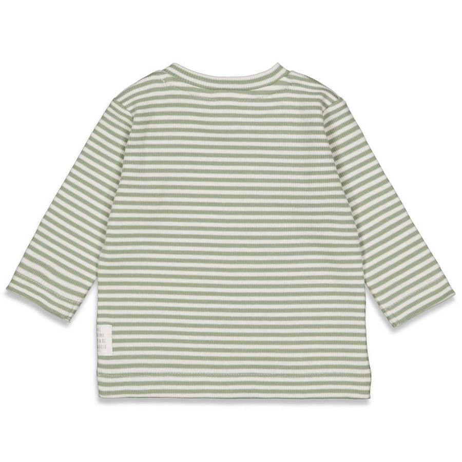 Shirt / Top lang, welcome to earth - groen / gestreept, feetje