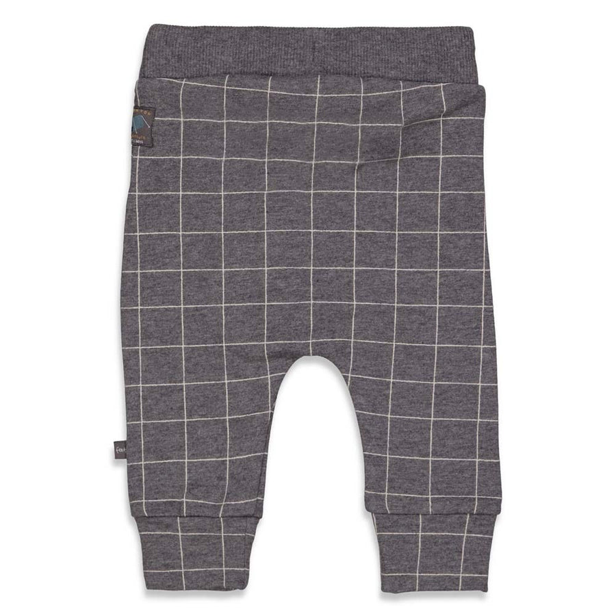 Broek lang, griddly bear - grijs geruit, feetje