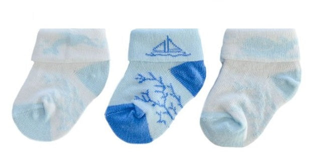 S69 soft touch set 3 paar sokken blauw wit nautisch