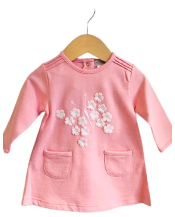 jurkje kris x kids, katoen roze, bloem 3d applique 2039A